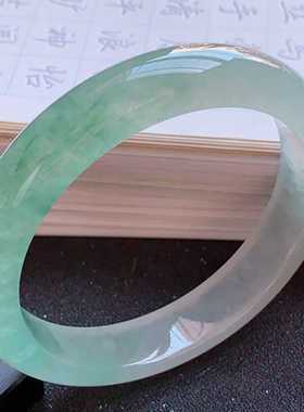 冰种飘绿翡翠手镯女阳绿玉镯子浅绿飘花玉镯女款贵妃玉手镯少女款