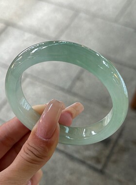 天然缅甸翡翠手镯冰种女款老坑飘绿飘花油青晴水单色冰透浅绿手镯