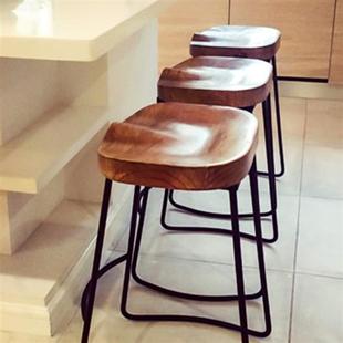 创意咖啡厅酒吧吧椅凳子 复古简约家用铁艺实木吧台椅子高脚凳时尚