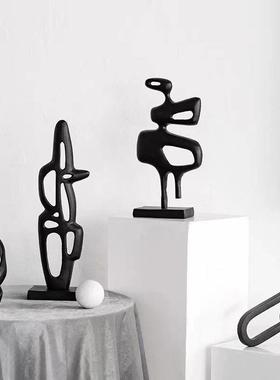 进口铝制黑色不规则镂空抽象金属摆件现代样板房间展厅几何装饰品