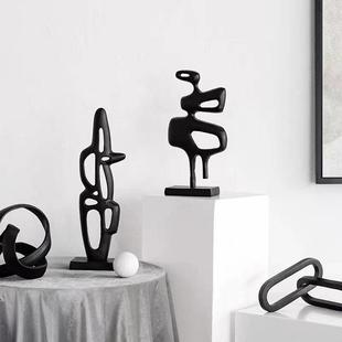 进口铝制黑色不规则镂空抽象金属摆件现代样板房间展厅几何装 饰品