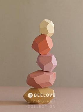 ins实木制平衡石装饰摆件莫兰迪色叠叠高儿童桌面游戏益智堆堆乐