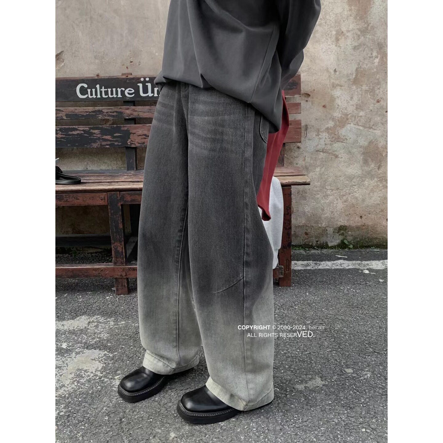 帛bo燃ran b2d8223渐变色牛仔裤 高品质实体店秋新款 宽松休闲女