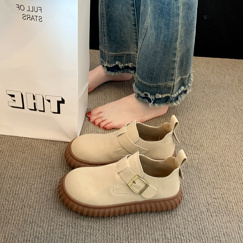 勃肯鞋女秋冬厚底2025新款一脚蹬休闲鞋百搭乐福单鞋短靴0922h