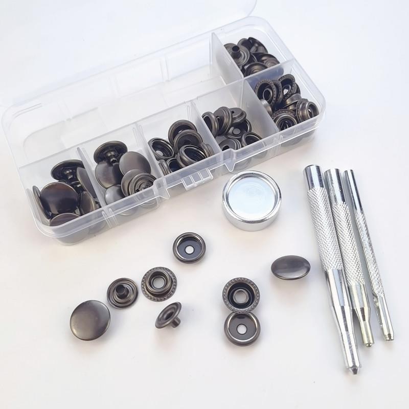 供跨境72pcs15mm不锈钢四合扣盒装配安装工具 201#黑色金属大白扣