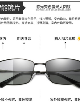 欧美复古金属小框方形智能变色偏光太阳镜男款防紫外线钓鱼眼镜男