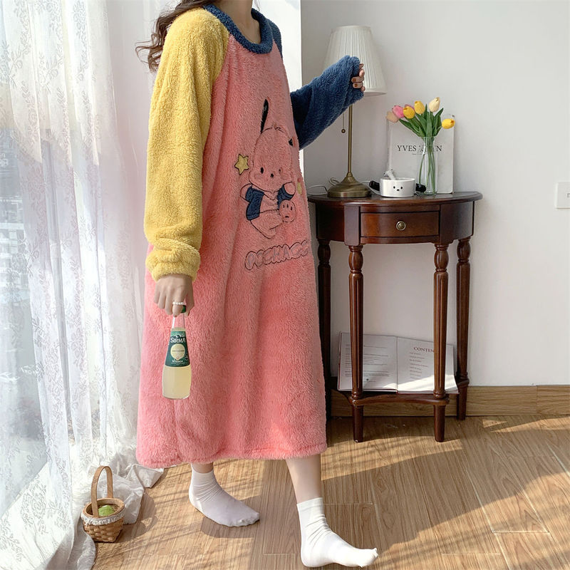 加大加胖MM300斤珊瑚绒睡裙女秋冬季加厚绒上学可爱学生长裙睡衣