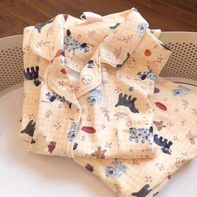 奶黄小狗德绒睡衣女秋冬季加厚保暖学生卡通可爱长袖长裤家居服