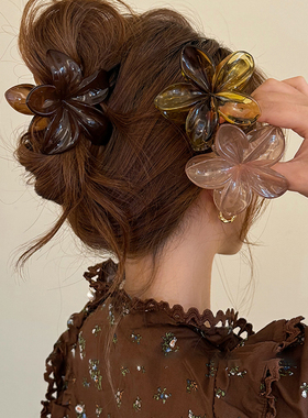 法式轻奢复古花朵抓夹女2024新款气质发夹后脑勺盘发鲨鱼夹子头饰