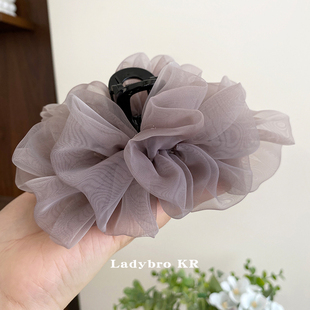夏季 网纱简约云朵褶皱抓夹大号超仙发卡后脑勺盘发鲨鱼夹发夹头饰