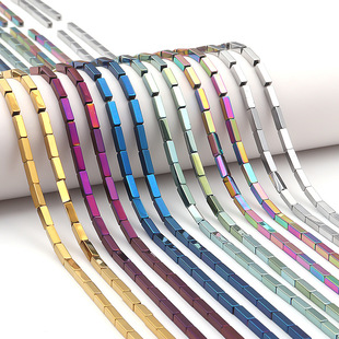 黑胆石方柱形串珠手链隔珠真金电镀赤铁矿散珠diy手工饰品配件