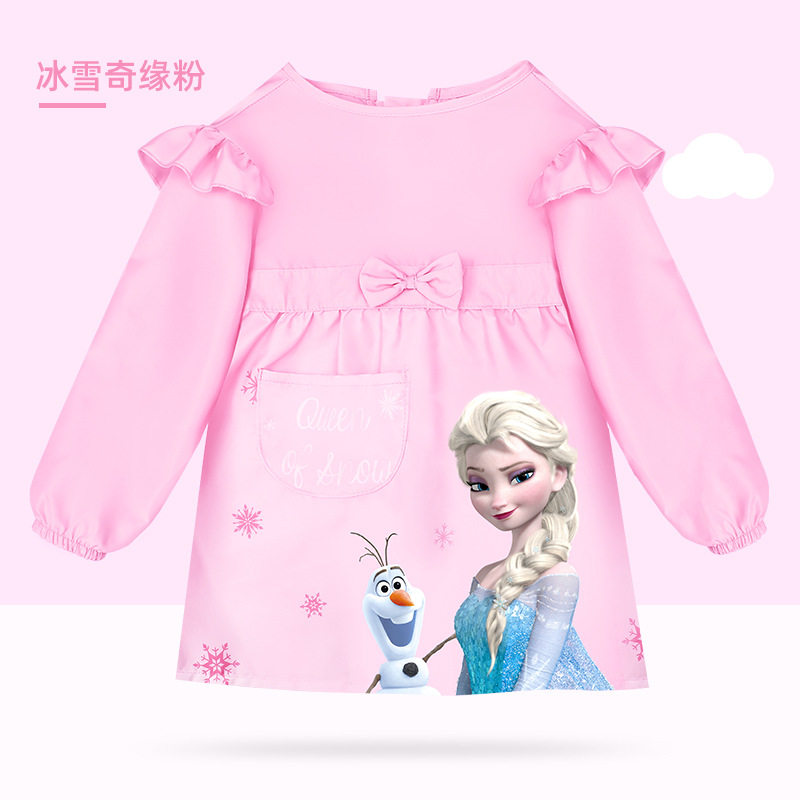 迪士尼儿童罩衣男女孩子防水长袖反穿衣宝宝罩衣幼儿园画画衣