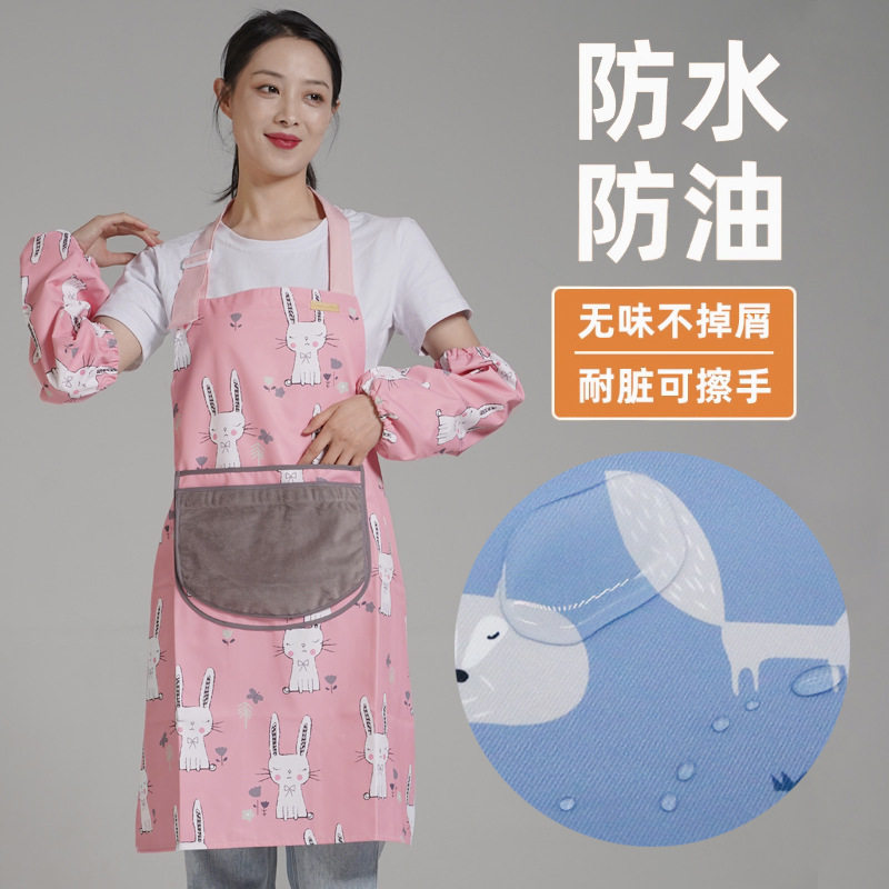 厨房围裙可擦手防水防油餐厅工作围腰幼儿园老师可爱亲子画画罩衣