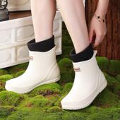 日系时尚 加绒潮 水靴短筒雨靴洗车买菜厨房鞋 雨鞋 女冬防滑低帮水鞋