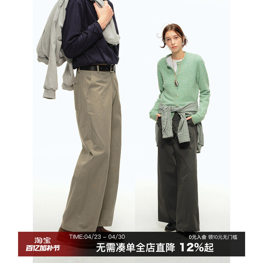 countrymoment美式复古直筒休闲长裤宽松伞兵裤男女卡其色工装裤