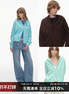 CountryMoment【男女同款】羊毛混纺连帽开衫毛衣纯色外套针织衫