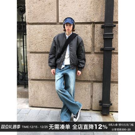 CountryMoment 23FW 美式复古Cleanfit蓝色水洗直筒阔腿牛仔裤男