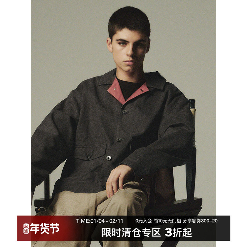 CountryMoment   美式复古翻领撞色洗水工装外套男女短款BOXY夹克,男装,夹克,淘宝优惠券,粉丝福利购,淘宝优惠卷