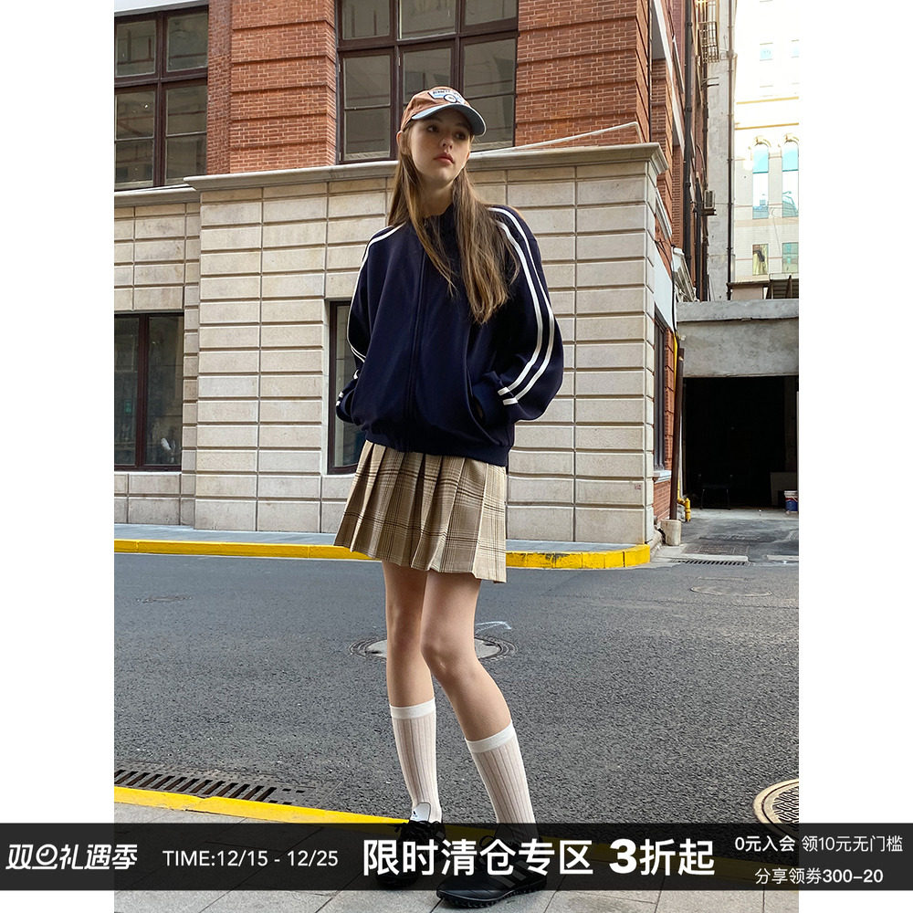 CountryMoment复古格纹百褶裙