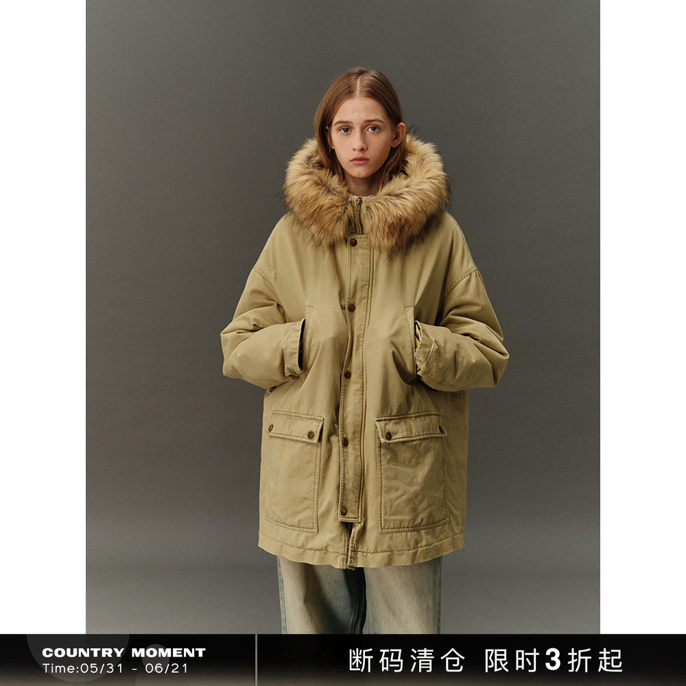 countrymoment冬季工装棉袄男女派克棉服加厚保暖棉衣外套长款