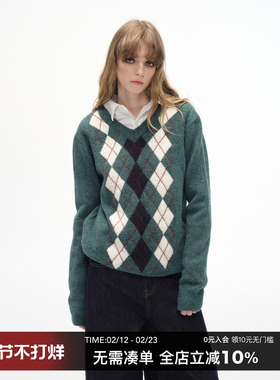 CountryMoment【男女同款】羊毛混纺美式复古绿毛衣针织衫外套冬