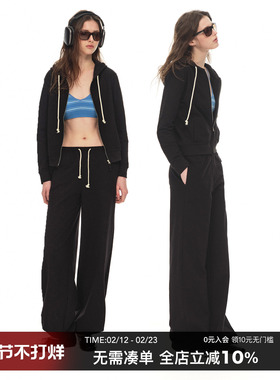 CountryMoment 【柔系美式】黑色全棉宽松直筒运动裤松弛显瘦卫裤