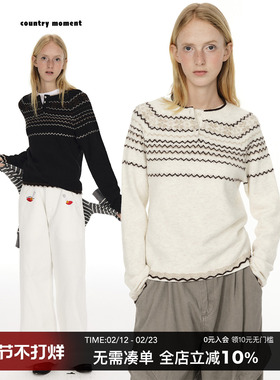countrymoment羊毛混纺/费尔岛毛衣女复古针织衫上衣毛线衣外套冬