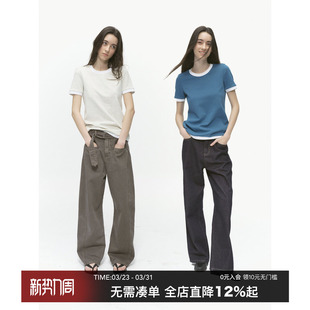 正肩T恤纯色打底衫 女2025新款 体恤 显瘦短袖 CountryMoment撞色修身