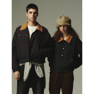 格子薄棉服外套男女Cleanfit 复古灯芯绒领短款 CountryMoment 美式