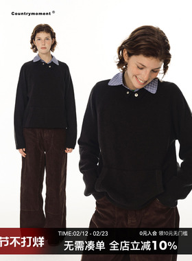 CountryMoment羊毛混纺/学院风简约套头针织衫女宽松显瘦毛衣外套