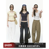 亨利领美式 正肩短袖 T恤女夏短款 CountryMoment 修身 显瘦辣妹体恤