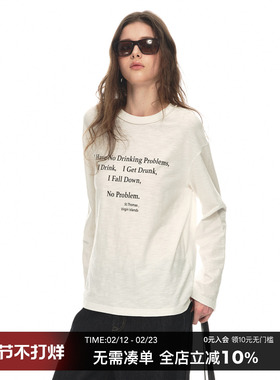 CountryMoment竹节棉字母印花长袖T恤女春秋季宽松显瘦打底衫上衣