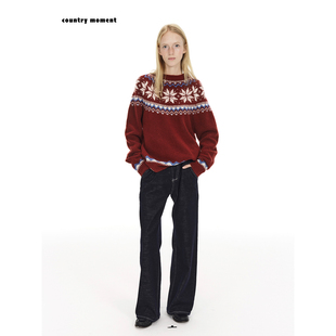 CountryMoment羊毛混纺 女费尔岛圆领套头毛衣冬 糯米绒亲肤针织衫
