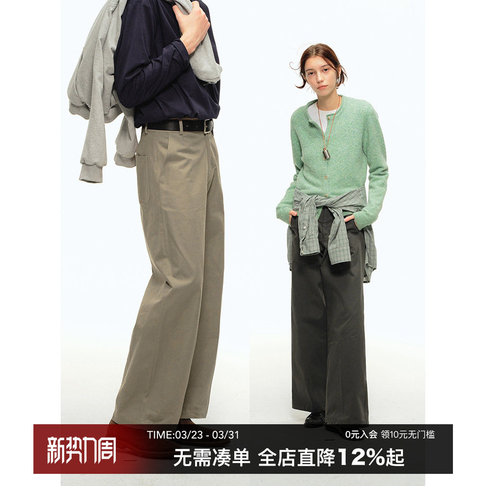 countrymoment美式复古直筒休闲长裤宽松伞兵裤男女卡其色工装裤