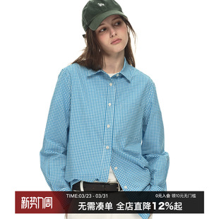 早春全棉长袖 外套女2026新款 上衣 蓝白格子条纹衬衫 CountryMoment