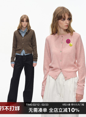 CountryMoment羊毛混纺合身短款针织衫上衣女2025新款毛衣外套秋