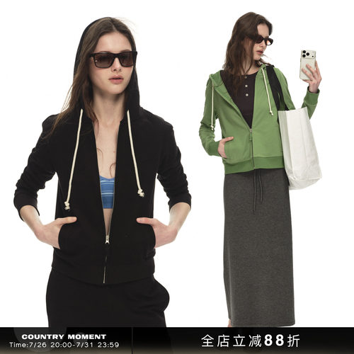全棉轻薄拉链开衫连帽卫衣女外套