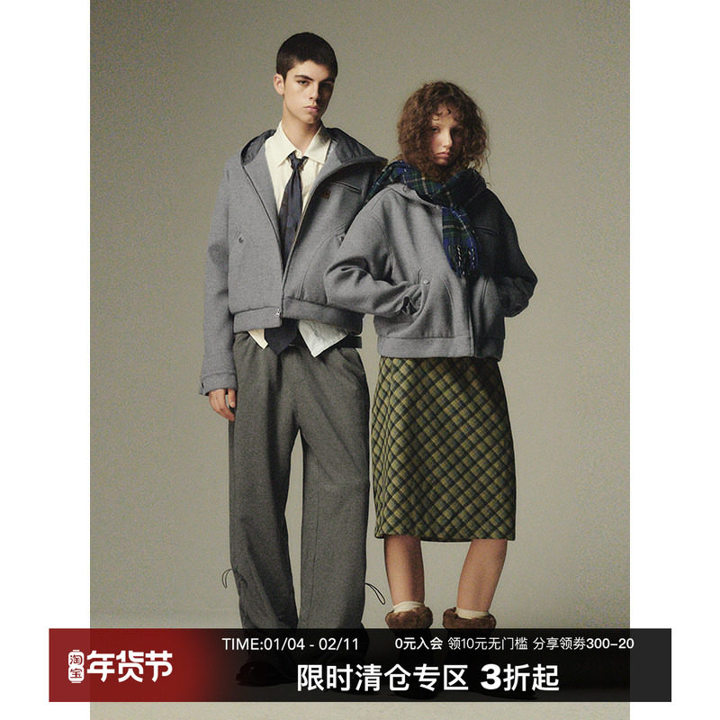 CountryMoment 美式复古Boxy短款加厚连帽毛呢外套男女Cleanfit,男装,毛呢大衣,淘宝优惠券,粉丝福利购,淘宝优惠卷