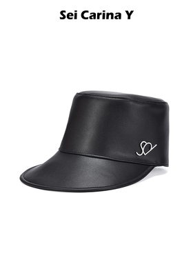 [8折]Sei Carina Y皮质平顶logo马术帽时尚小众设计鸭舌帽子女