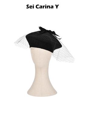 Sei Carina Y网纱蝴蝶结贝雷帽女秋冬新款小众高级感显脸小帽子