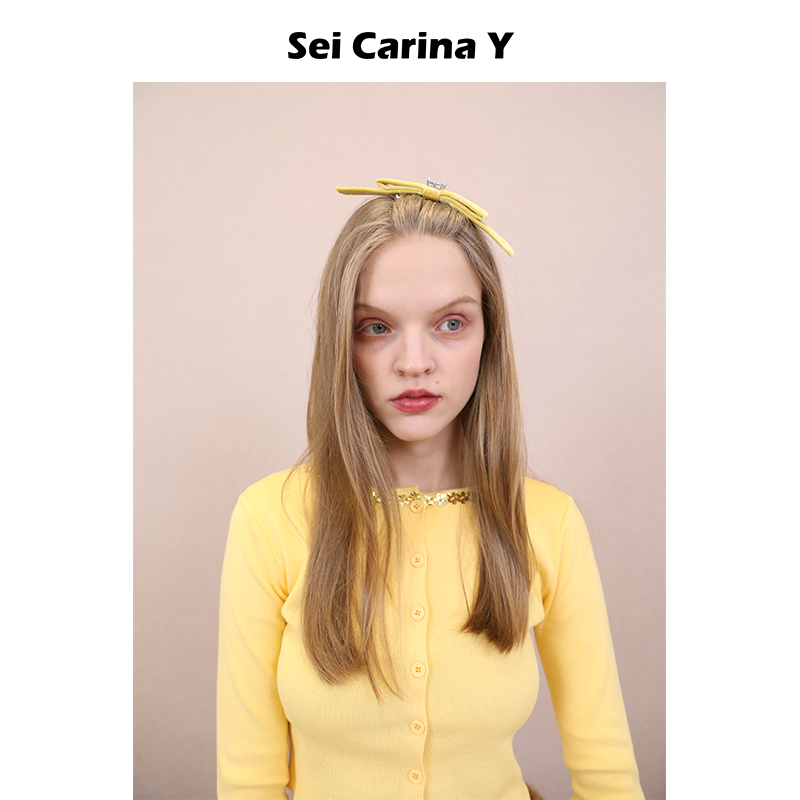 Sei Carina Y丝绒版蝴蝶结双层方钻发夹侧边夹女甜美可爱百搭新款