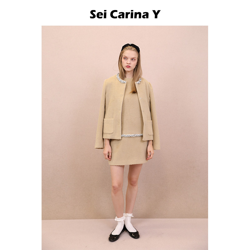 Sei Carina Y亮片花边领毛呢外套女气质时尚修身秋冬时尚百搭新款,女装/女士精品,短外套,淘宝优惠券,粉丝福利购,淘宝优惠卷
