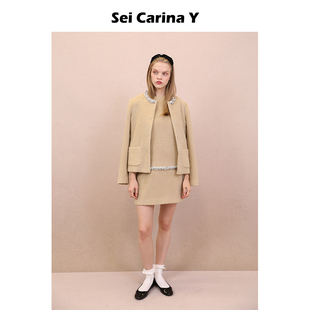 Carina 百搭新款 Y亮片花边领毛呢外套女气质时尚 秋冬时尚 修身 Sei