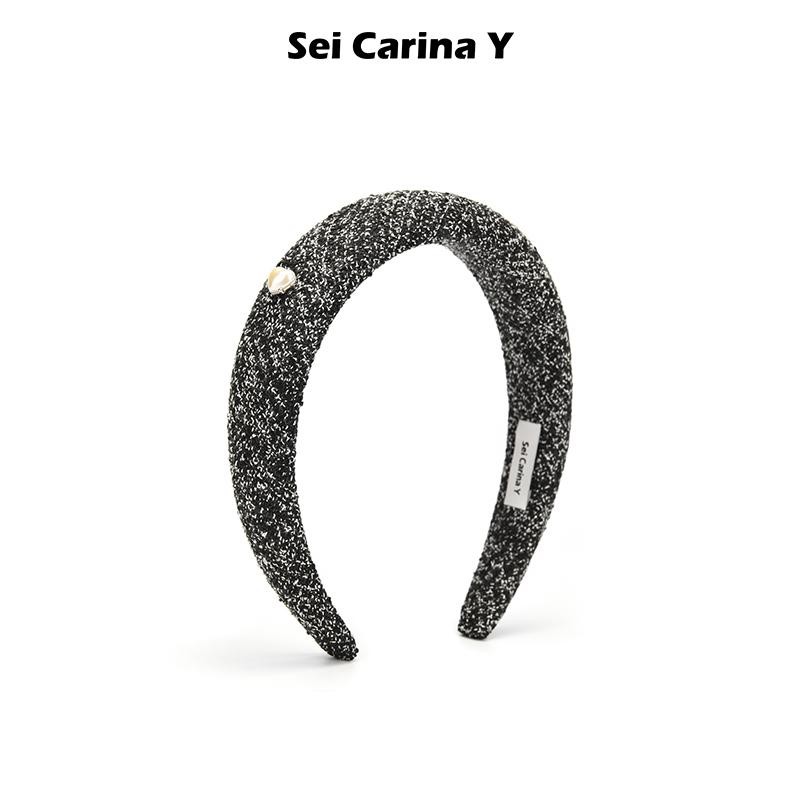 Sei Carina Y爱心黑白编织发箍女新款外出头顶压发头箍高级感