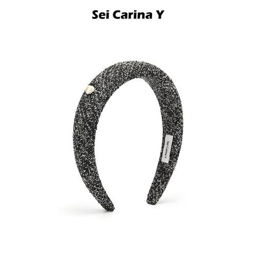 Sei Carina Y爱心黑白编织发箍女新款外出头顶压发头箍高级感