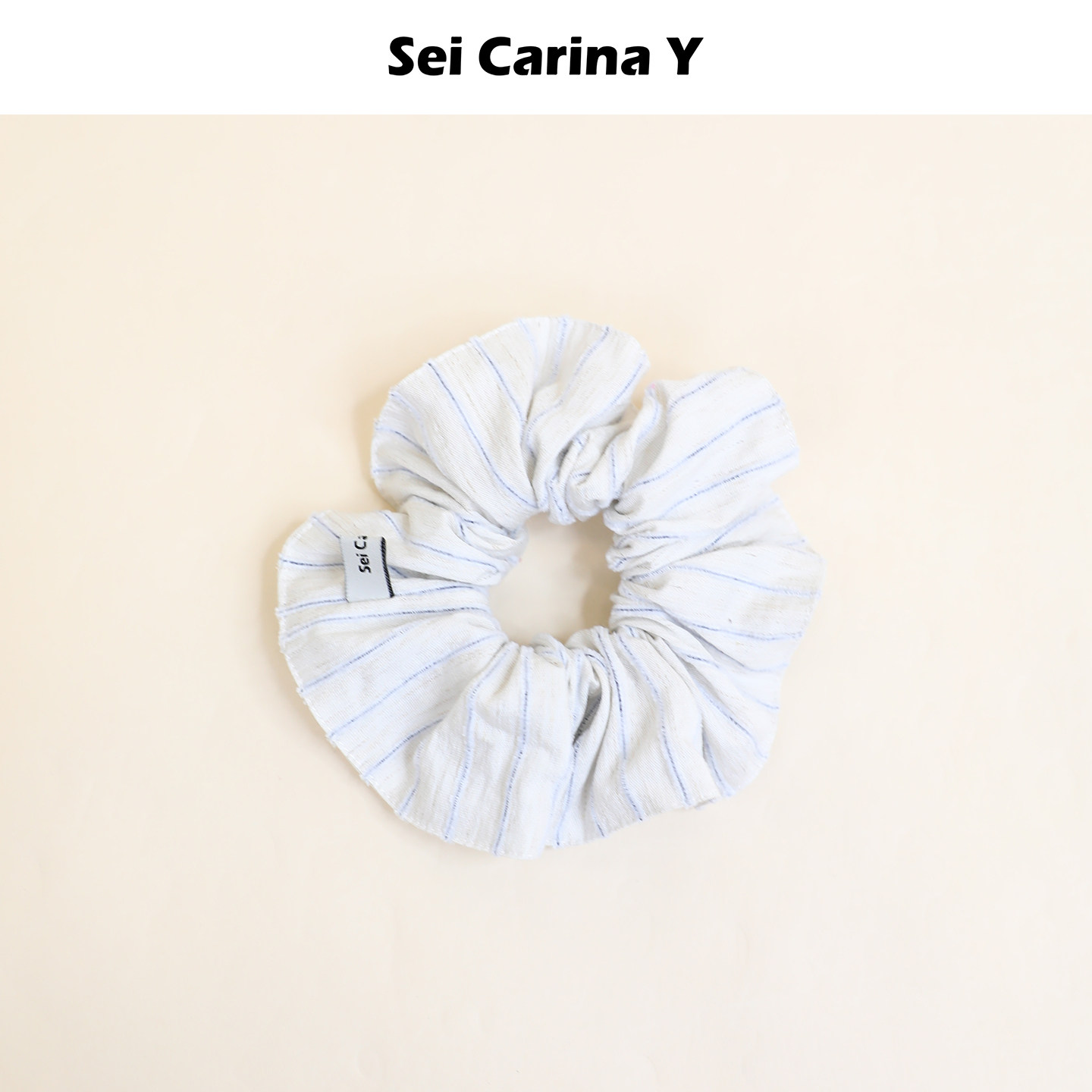 Sei Carina Y蓝白条纹棉麻发圈大肠圈头绳甜美气质百搭发饰新款女