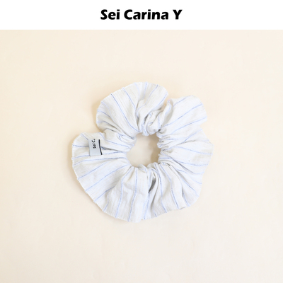 SeiCarinaY蓝白条纹棉麻发圈