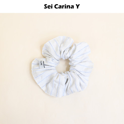 SeiCarinaY蓝白条纹棉麻发圈