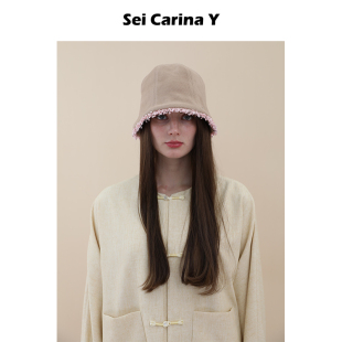 百搭设计新款 Sei 饰盆帽女时尚 Y斜纹花边装 小众简约帽子女 Carina