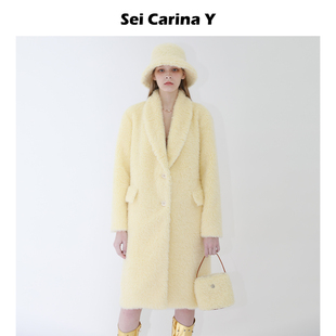Y黄色毛毛外套女秋冬小众高级感保暖长款 Carina Sei 大衣 8折